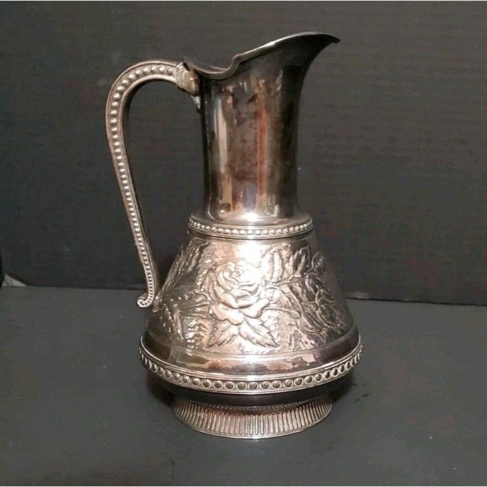 Flavia Montelupo Silver Plated Pitcher Floral Repoussé Design W/ Raised Elements